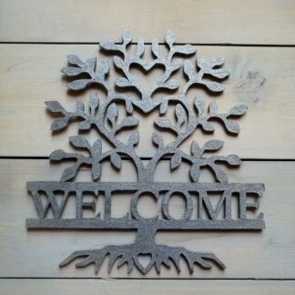 Panneau « Welcome et arbre » gris métallisé.
