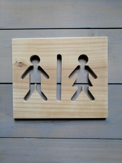Panneau toilettes "Homme Femme" bois naturel.