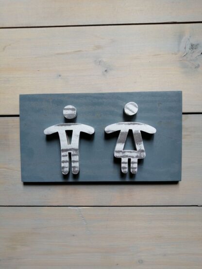 Panneau toilettes "personnages Homme Femme" gris argenté et gris anthracite .