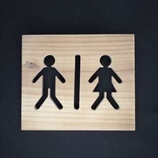 Panneau toilettes "Homme Femme" bois naturel.