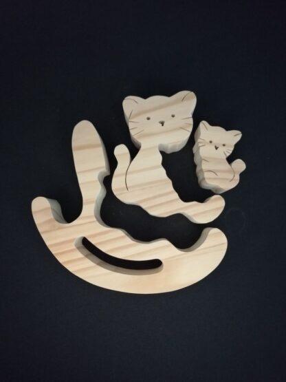 "Puzzle chats rocking chair", pin brut naturel .